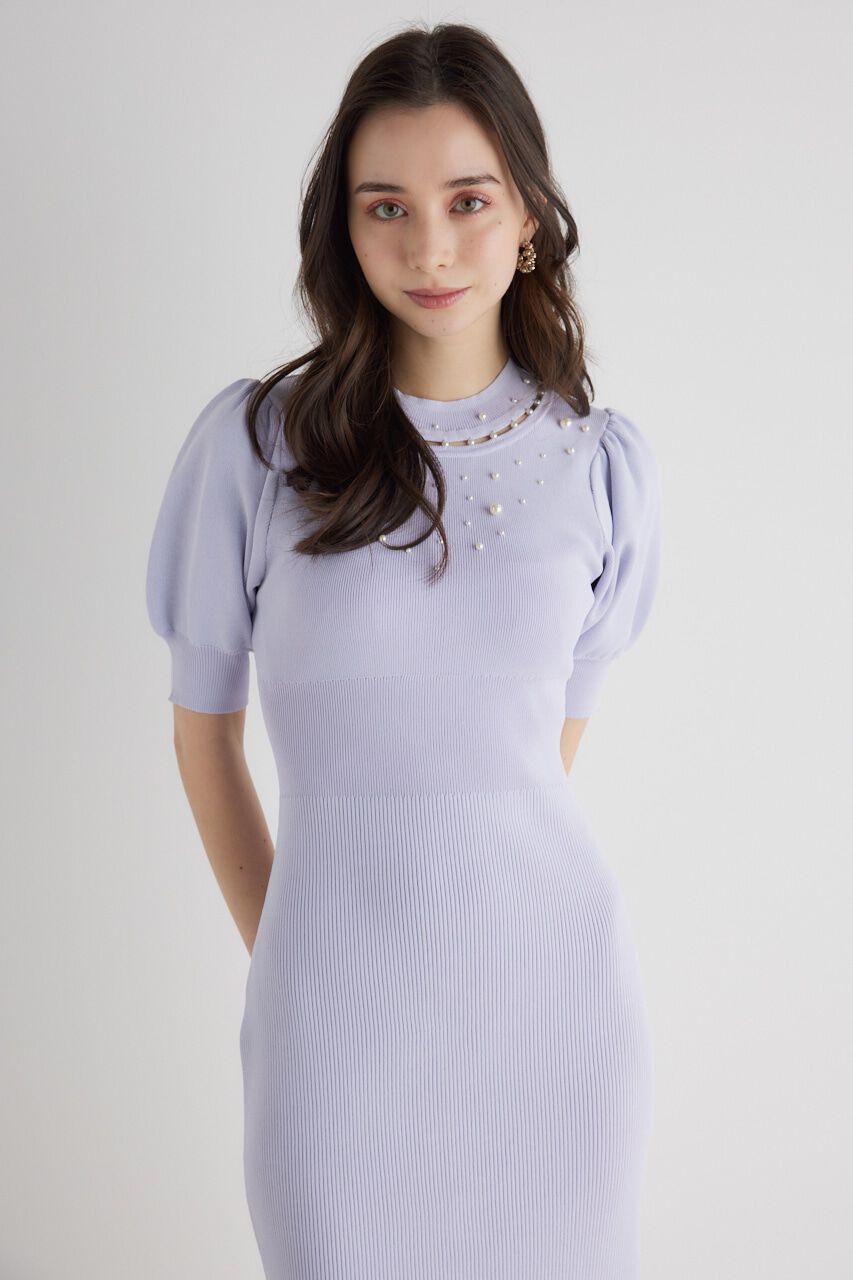 rienda「2WAYネックリボンフェイクパールKnit OP」|ワンピース|