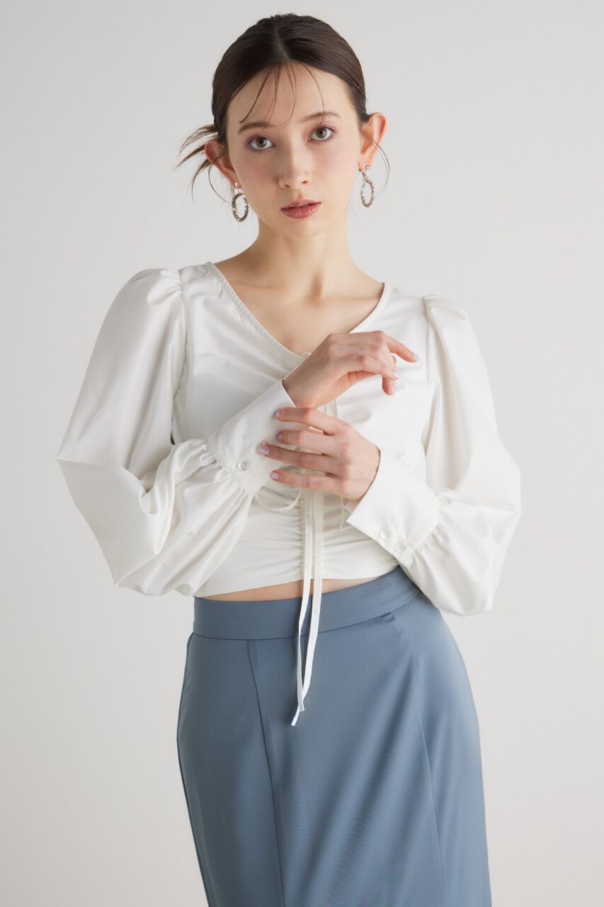 rienda「バックオープンギャザーデザイン TOP」|シャツ・ブラウス|