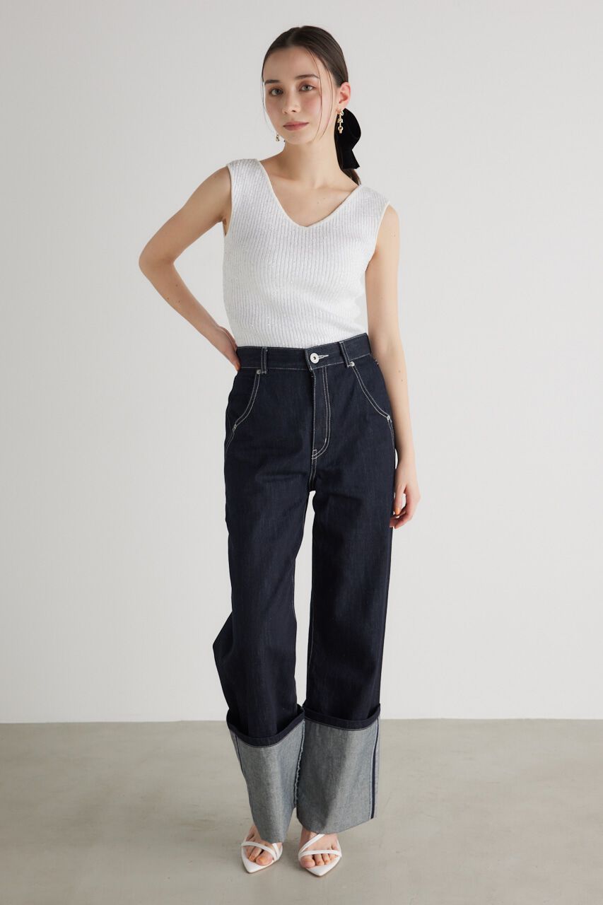 rienda「スパンコールVN Knit TOP」|タンクトップ|