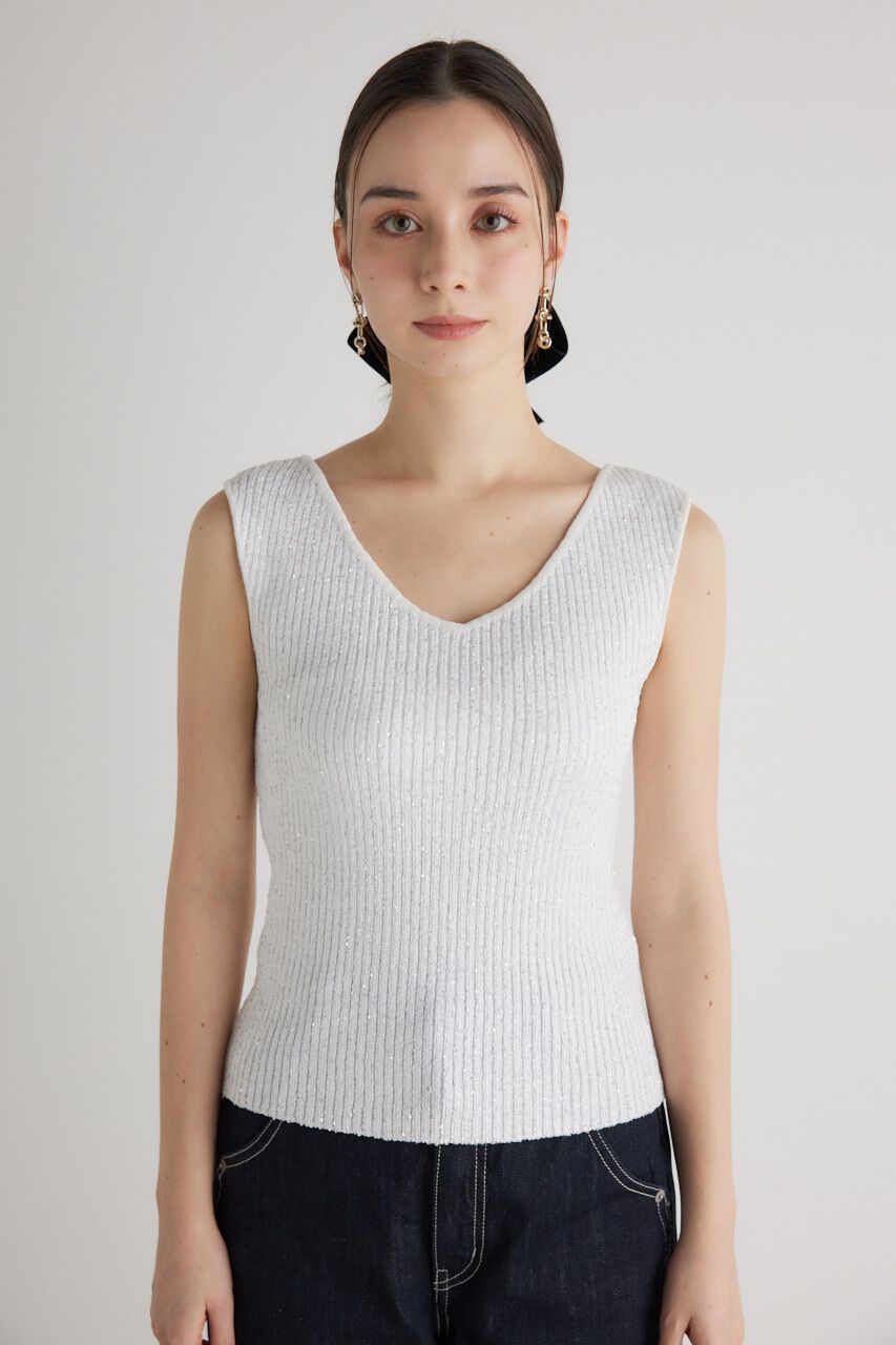 rienda「スパンコールVN Knit TOP」|タンクトップ|
