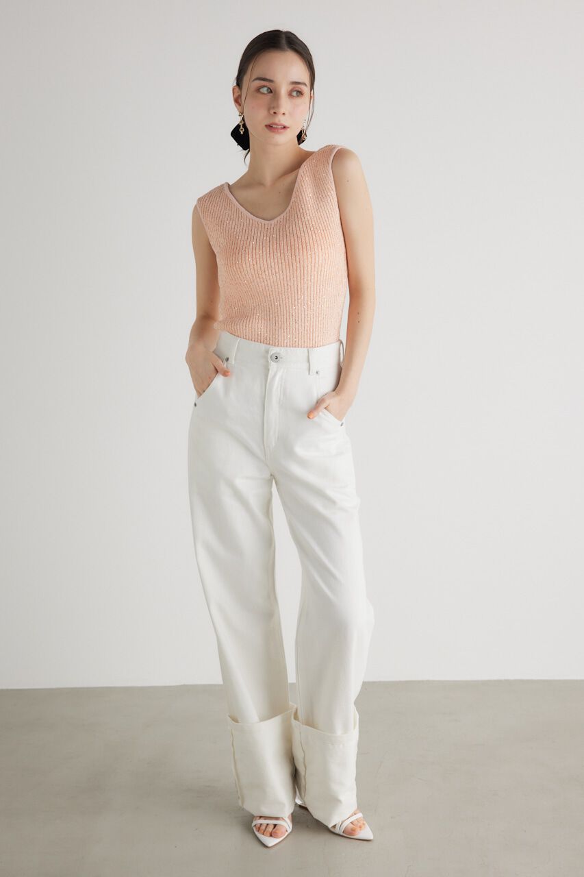 rienda「スパンコールVN Knit TOP」|タンクトップ|