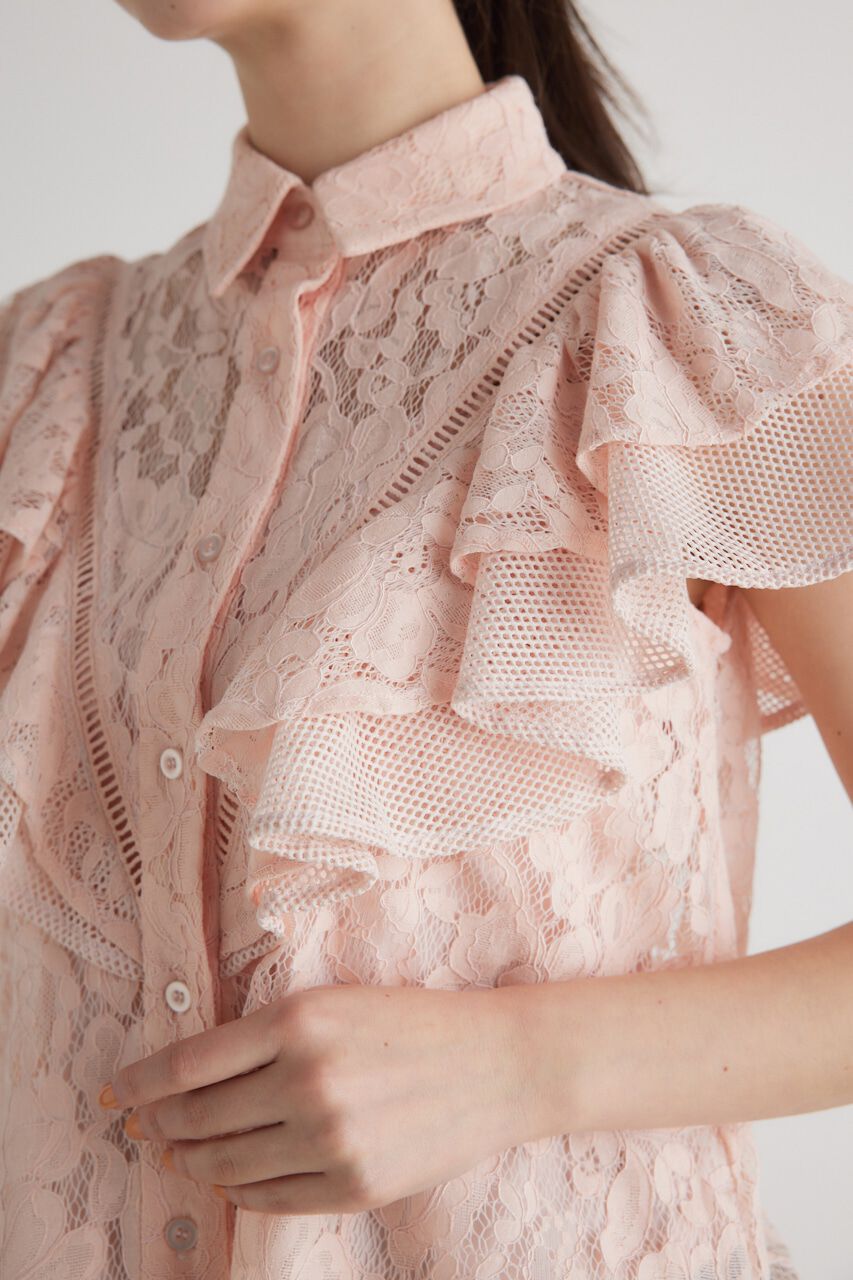 rienda「メッシュレースコンビフリルBLS」|シャツ・ブラウス|
