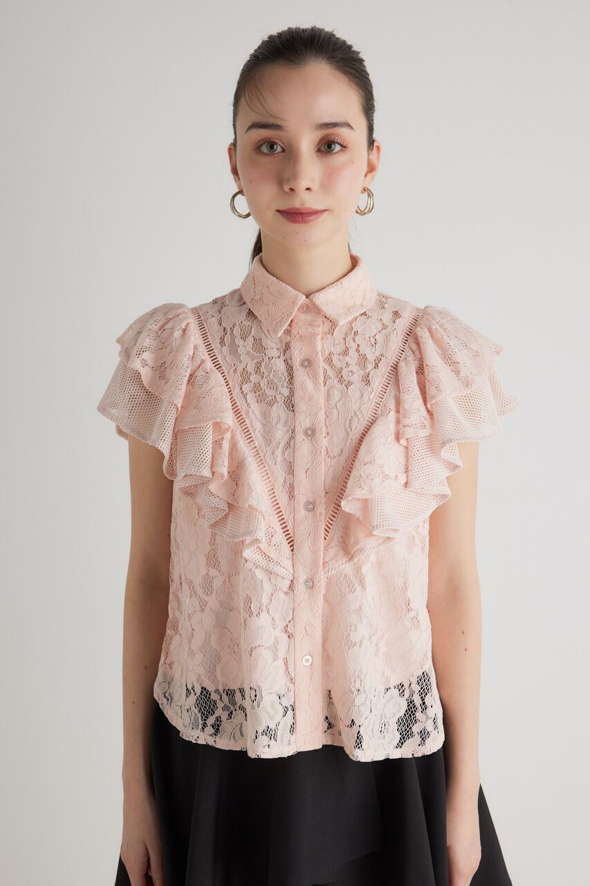rienda「メッシュレースコンビフリルBLS」|シャツ・ブラウス|