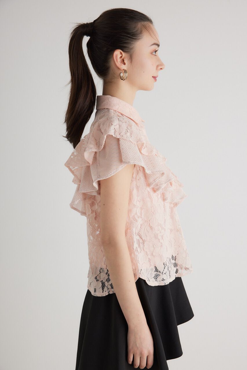 rienda「メッシュレースコンビフリルBLS」|シャツ・ブラウス|