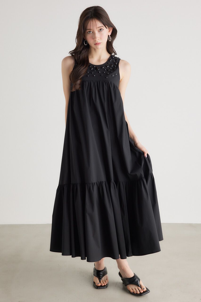 rienda「バストビジューフレアOP」|ワンピース|BLK