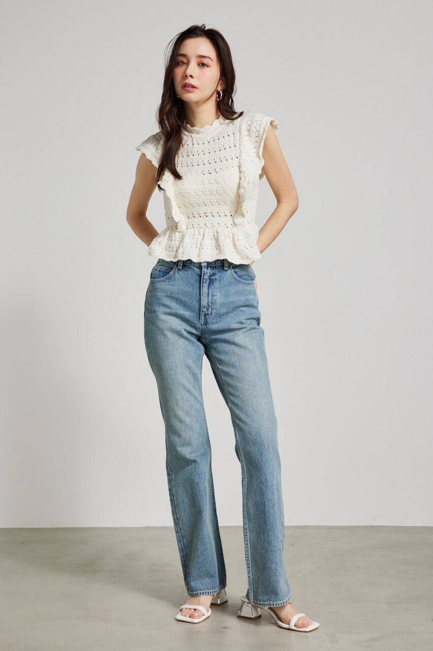 rienda「フリルクロシェKnit TOP」|ニット・セーター|