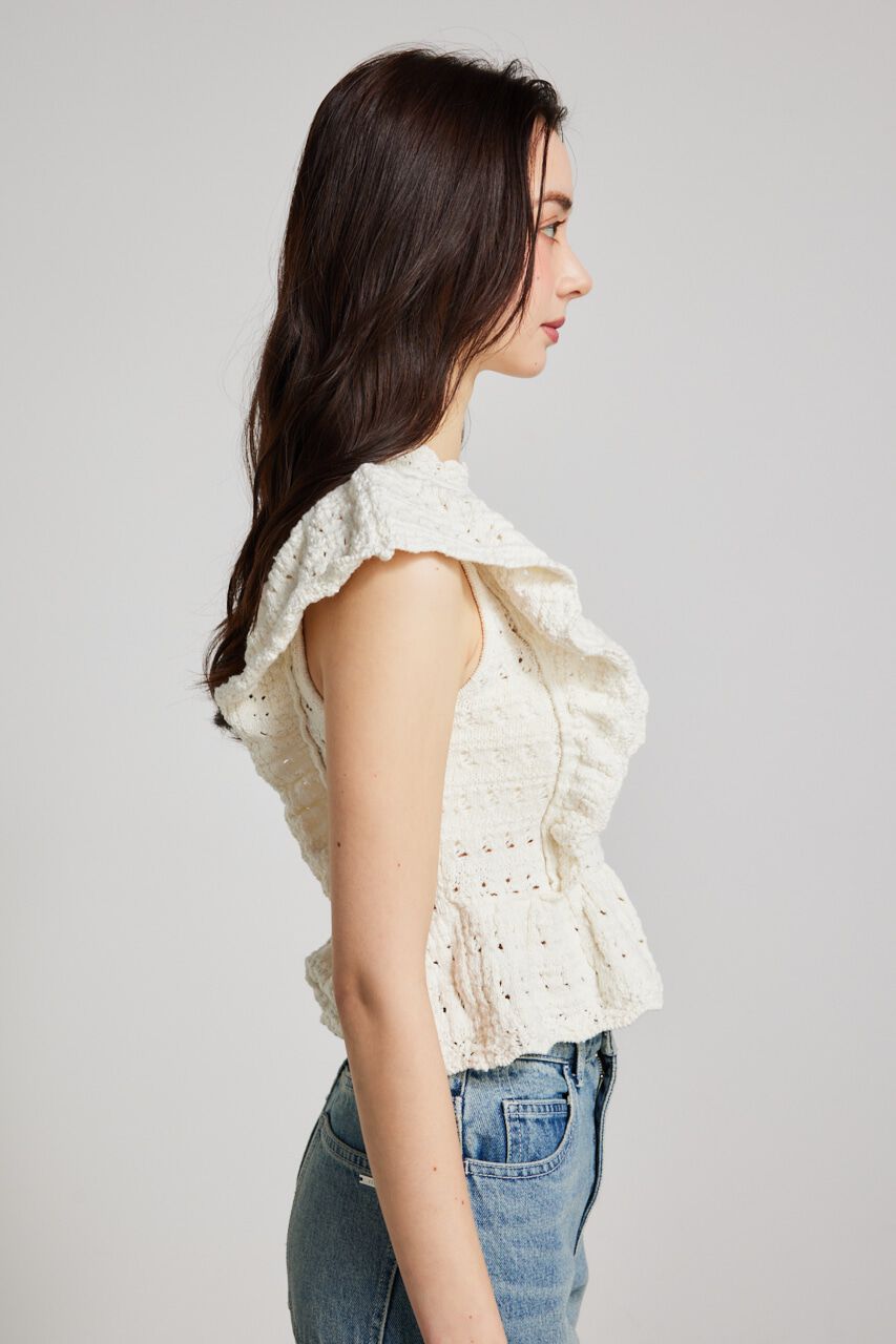 rienda「フリルクロシェKnit TOP」|ニット・セーター|