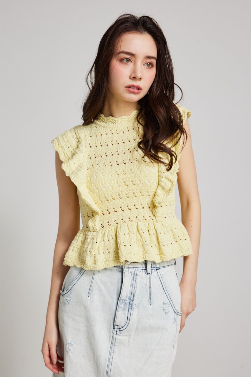 rienda「フリルクロシェKnit TOP」|ニット・セーター|