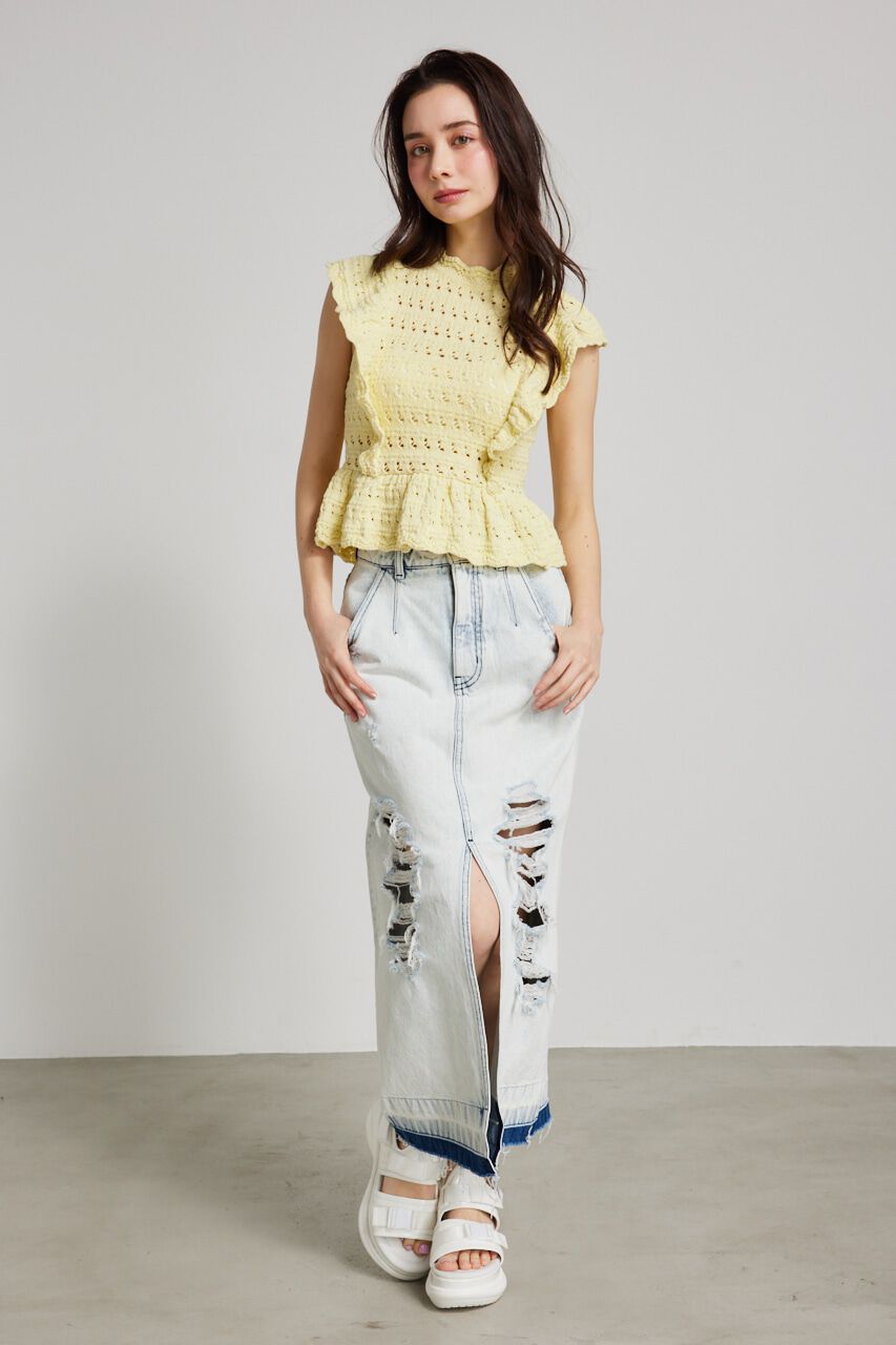 rienda「フリルクロシェKnit TOP」|ニット・セーター|