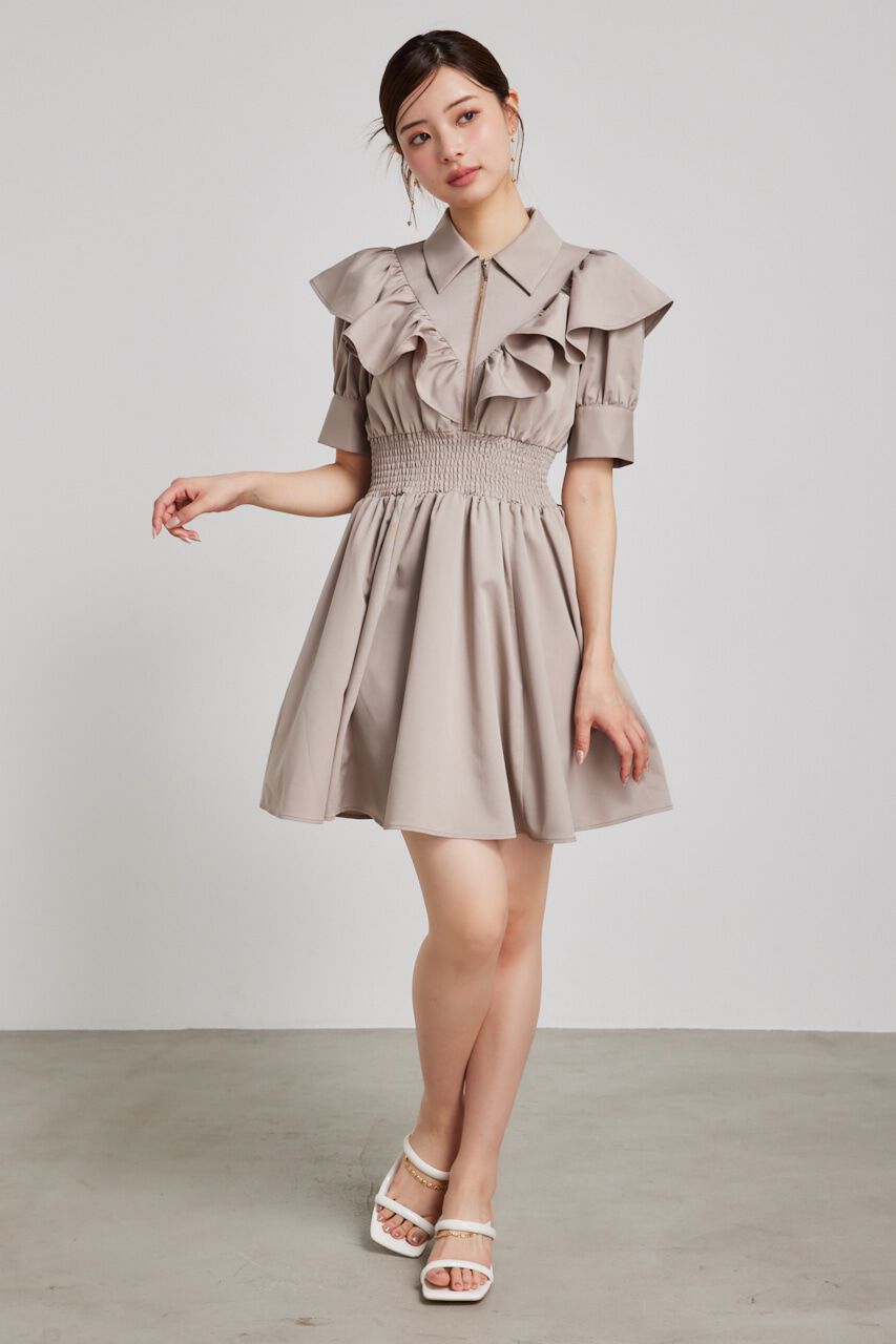 rienda「フロントZIPハーフスリーブSHミニOP」|ワンピース|