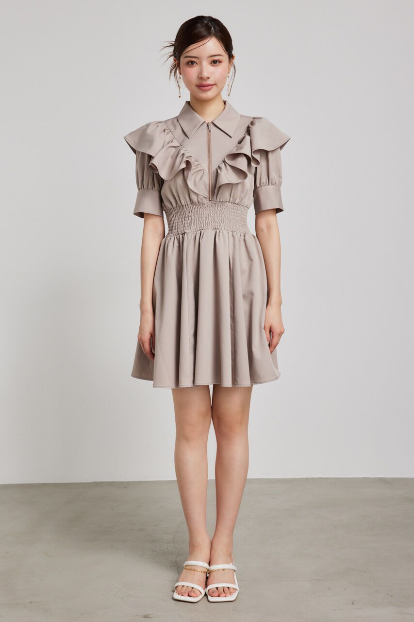 rienda「フロントZIPハーフスリーブSHミニOP」|ワンピース|