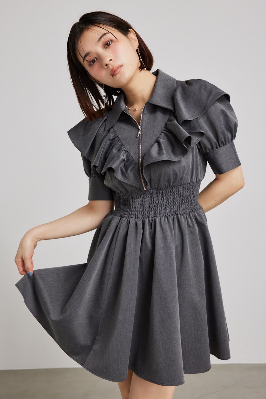 rienda「フロントZIPハーフスリーブSHミニOP」|ワンピース|