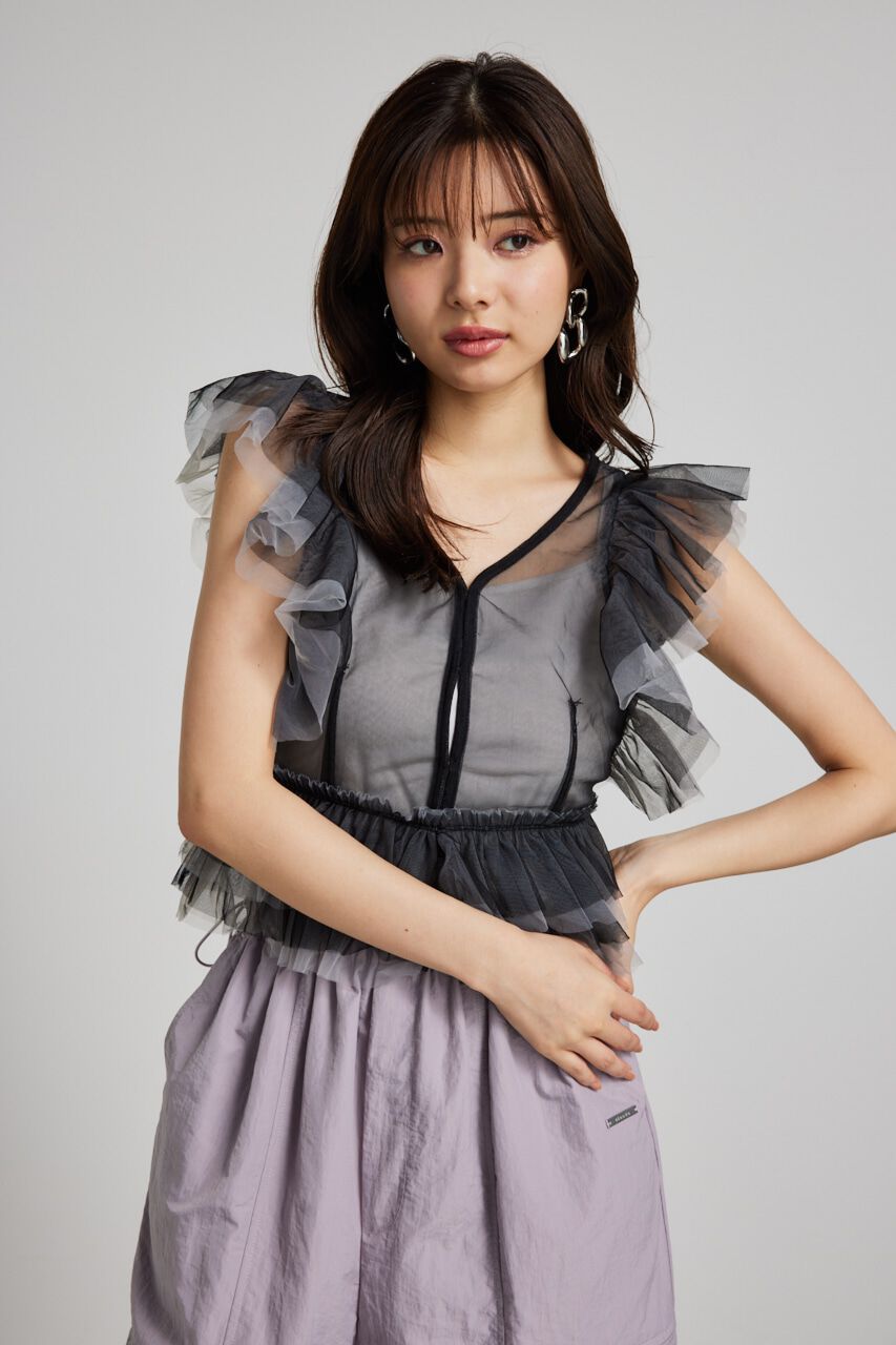 rienda「バイカラーフリルチュールBLS」|シャツ・ブラウス|