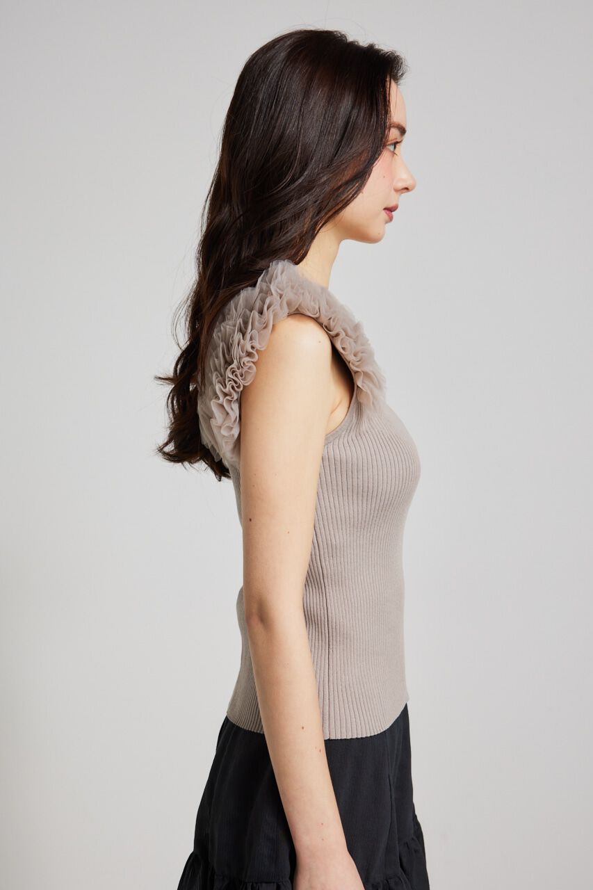 rienda「ショルダーチュールコンビKnit TOP」|タンクトップ|