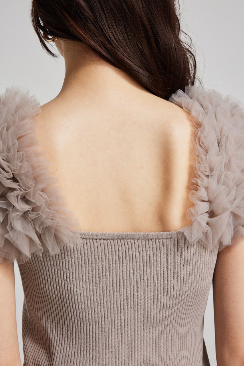 rienda「ショルダーチュールコンビKnit TOP」|タンクトップ|