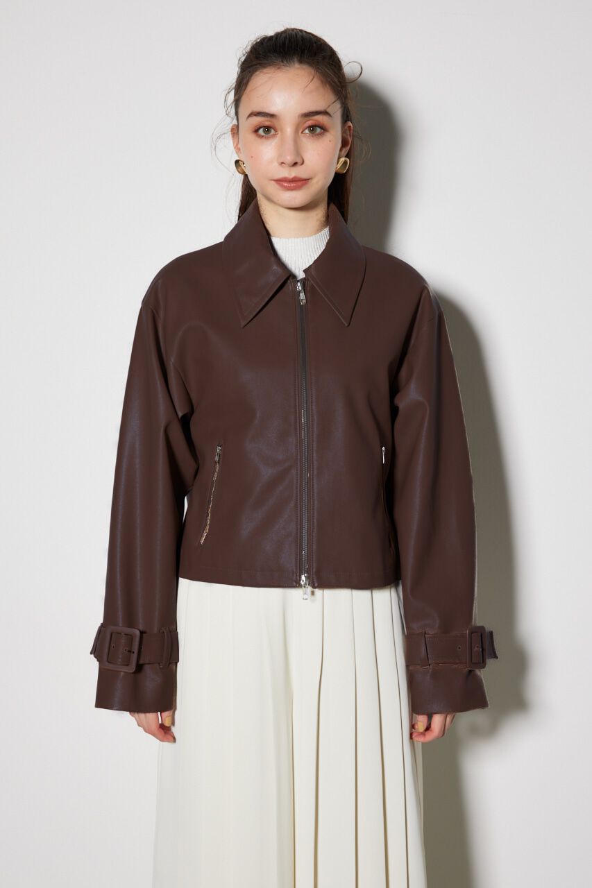 rienda「フェイクレザーショートZIPジャケット」|その他|