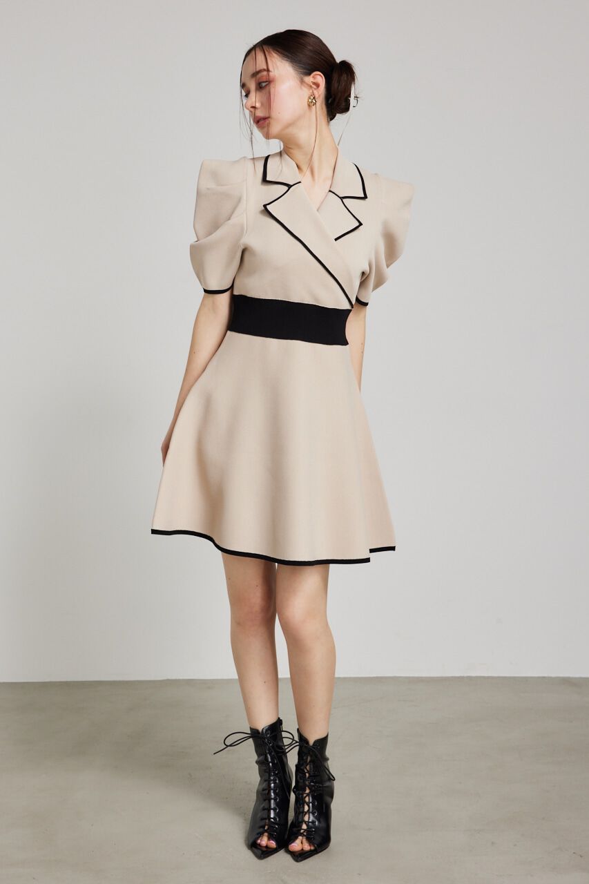 rienda「テーラードカラーミニフレアハーフスリーヴニットワンピース」|ワンピース|