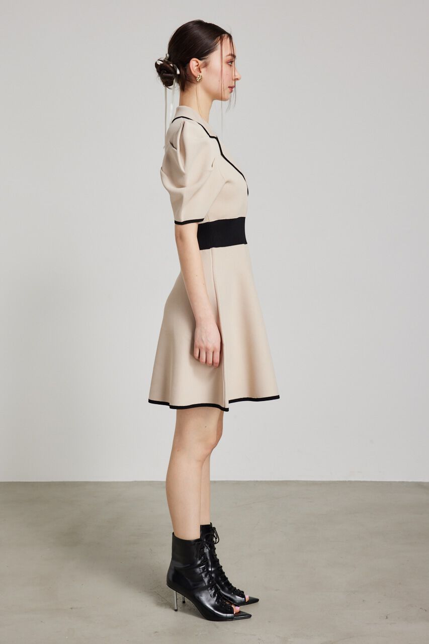 rienda「テーラードカラーミニフレアハーフスリーヴニットワンピース」|ワンピース|