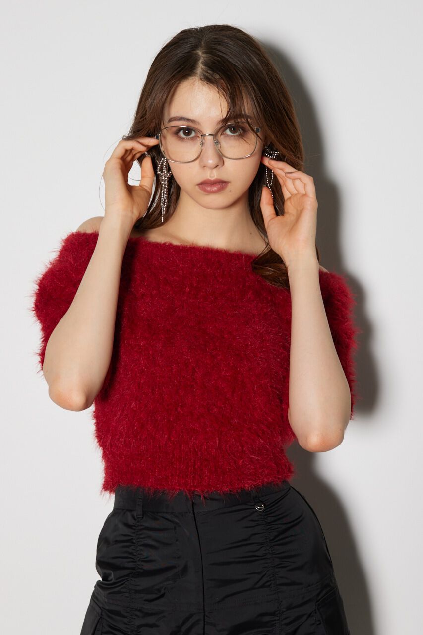 rienda「オフショルシャギーニットトップス」|ニット・セーター|RED