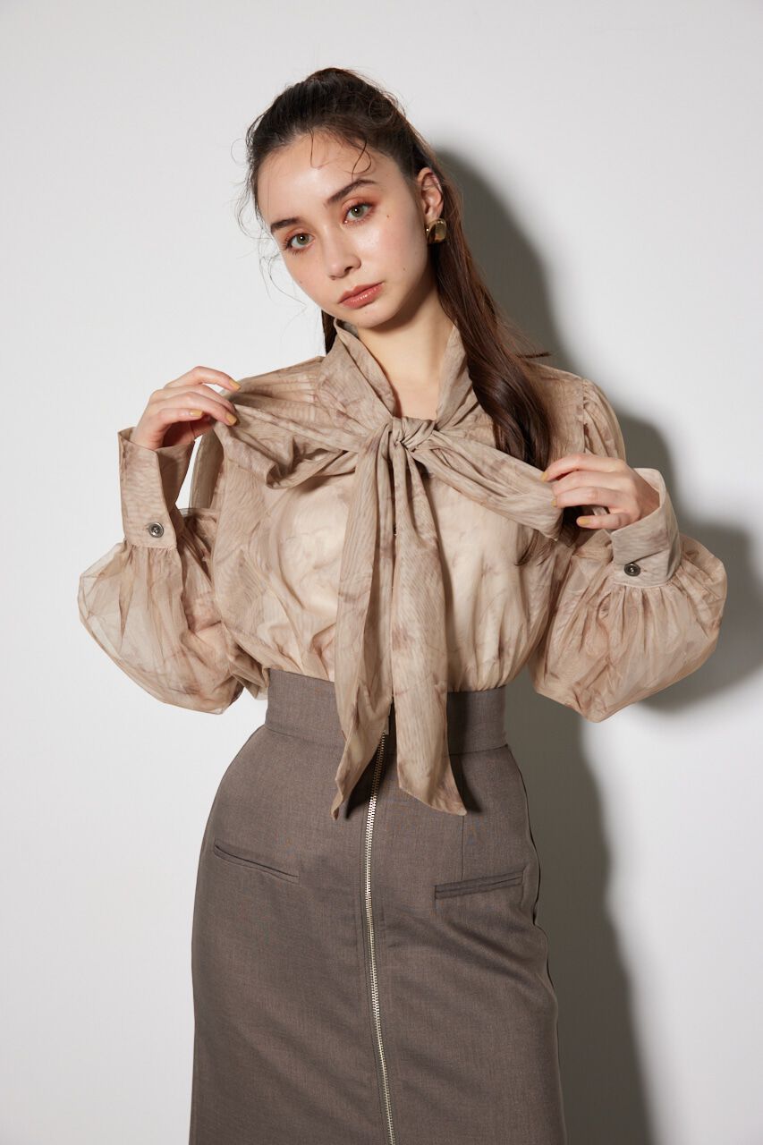 rienda「チュールボウタイネックトップス」|シャツ・ブラウス|柄BEG5