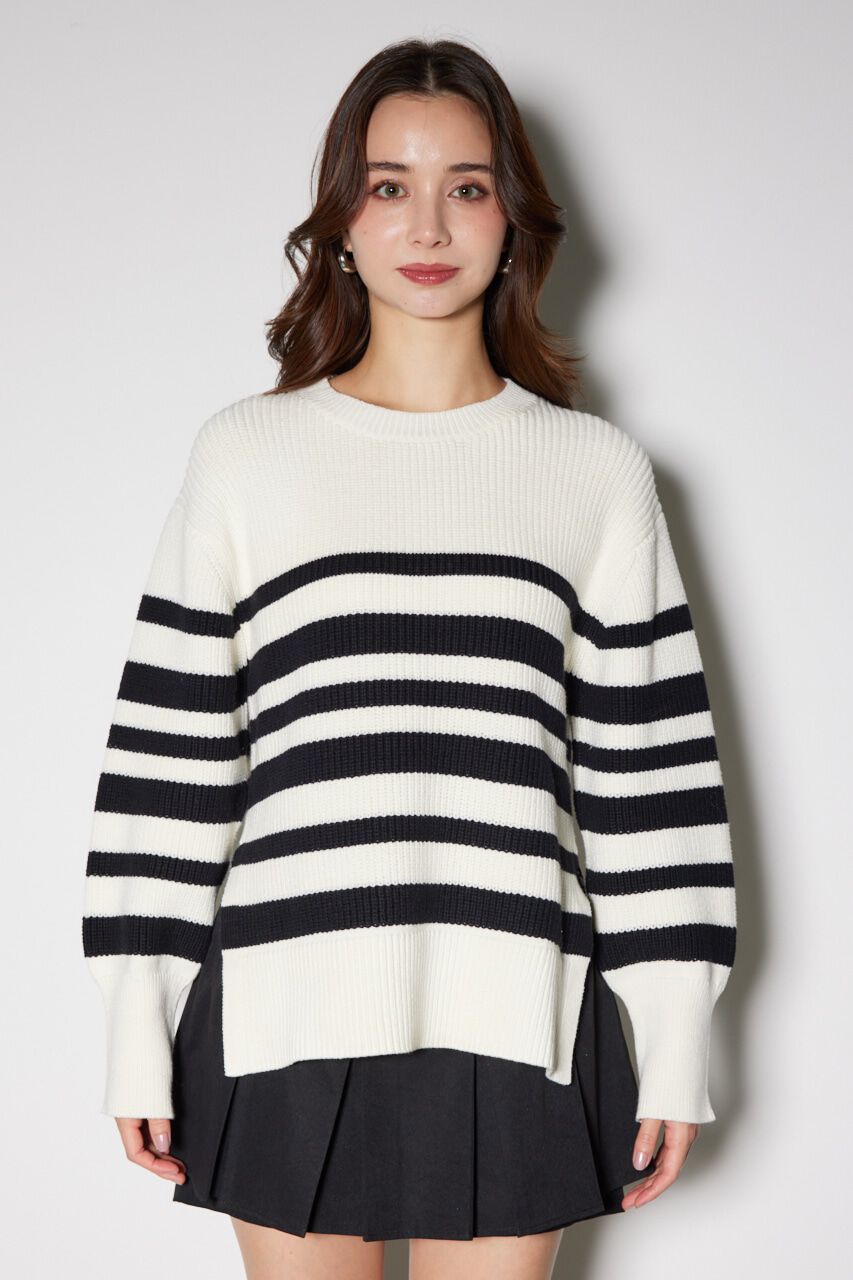 rienda「ボーダースリット ニット トップス」|ニット・セーター|