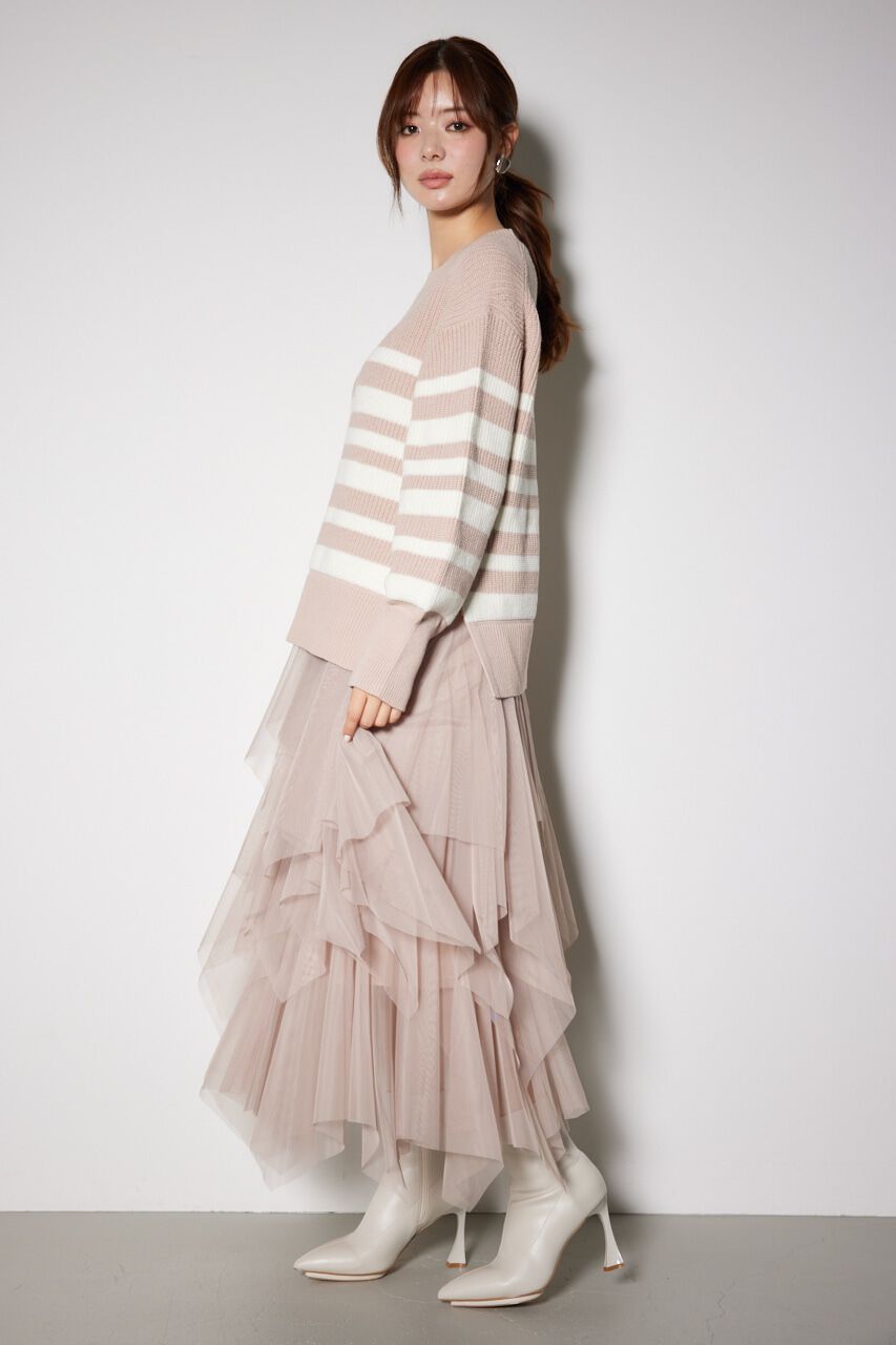 rienda「ボーダースリット ニット トップス」|ニット・セーター|