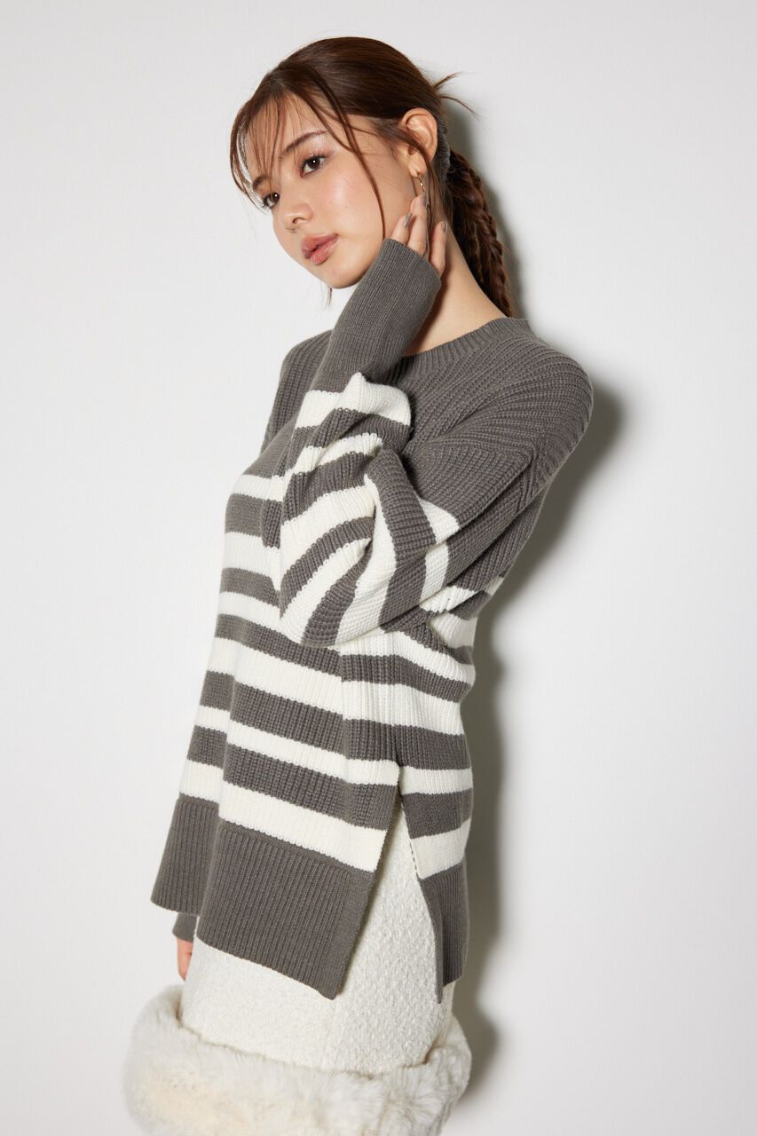 rienda「ボーダースリット ニット トップス」|ニット・セーター|