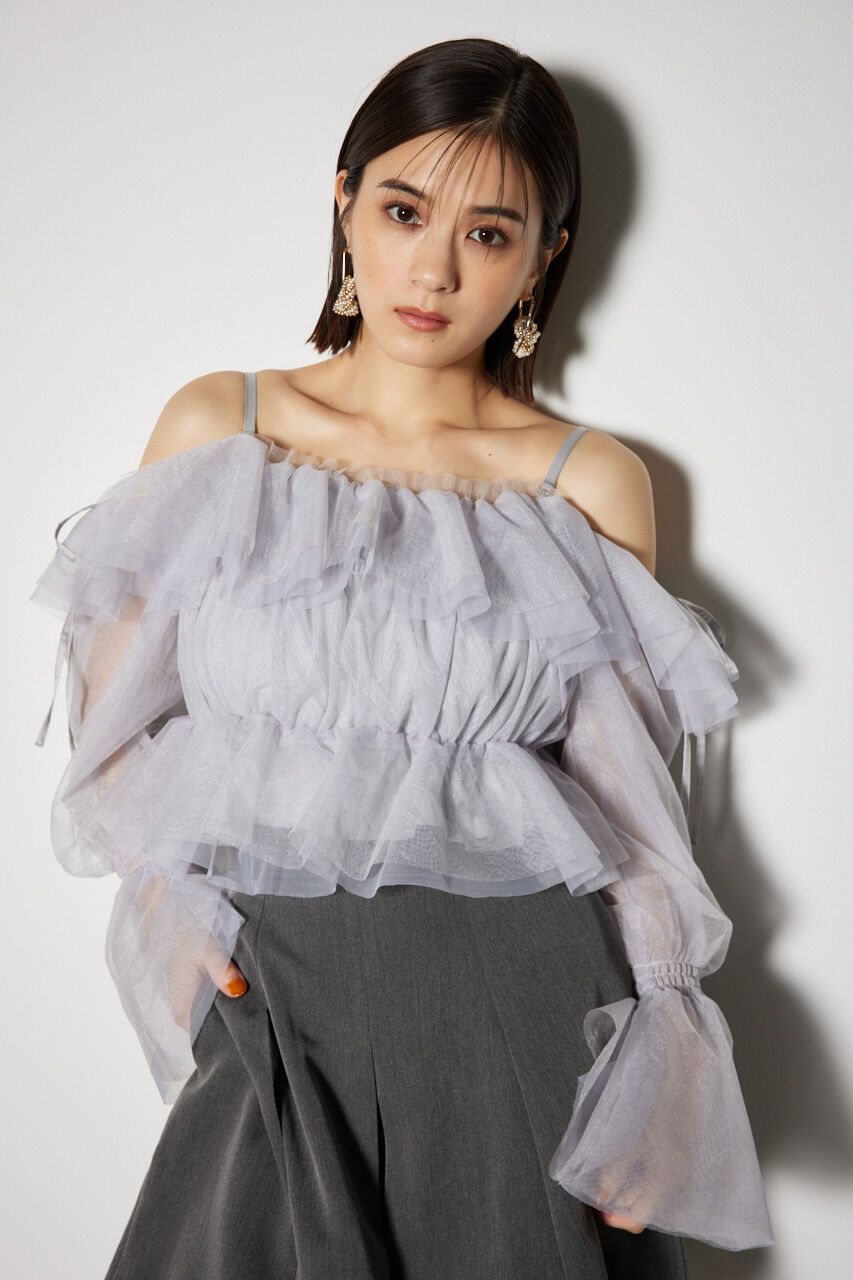 rienda「2WAYギャザーオフショルチュールブラウス」|シャツ・ブラウス|