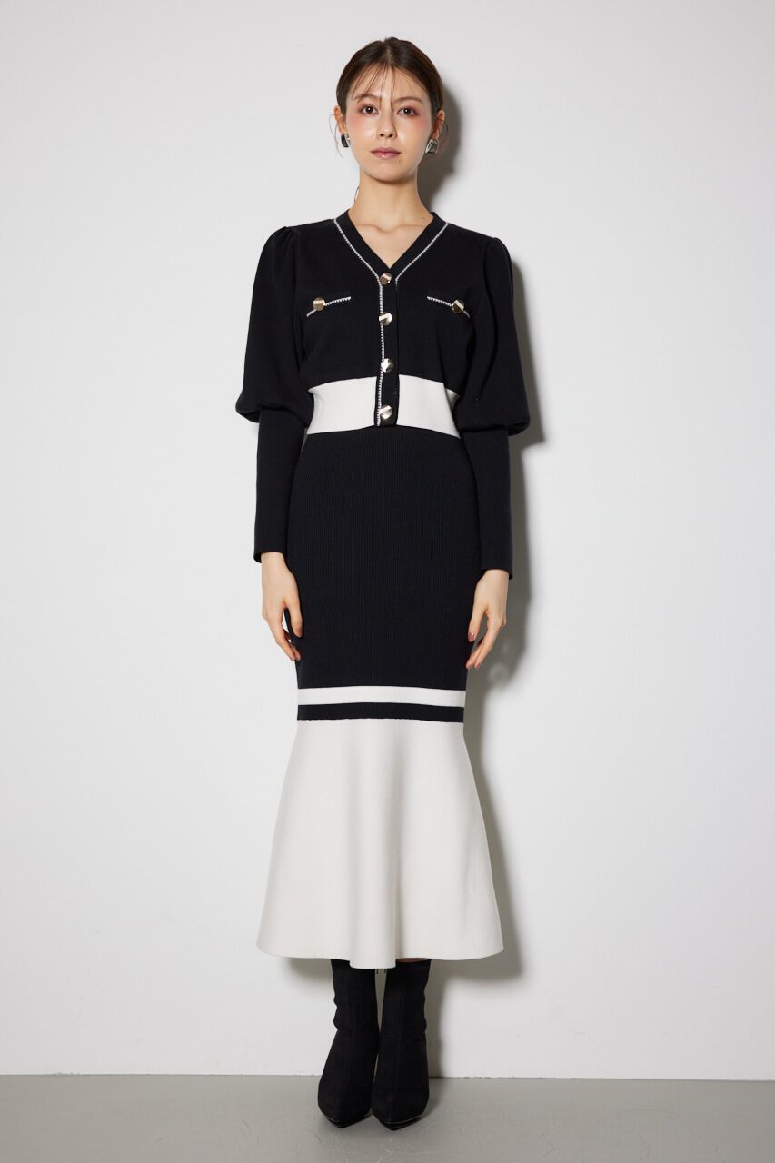 rienda「バイカラーカーデセットニットワンピース」|ワンピース|