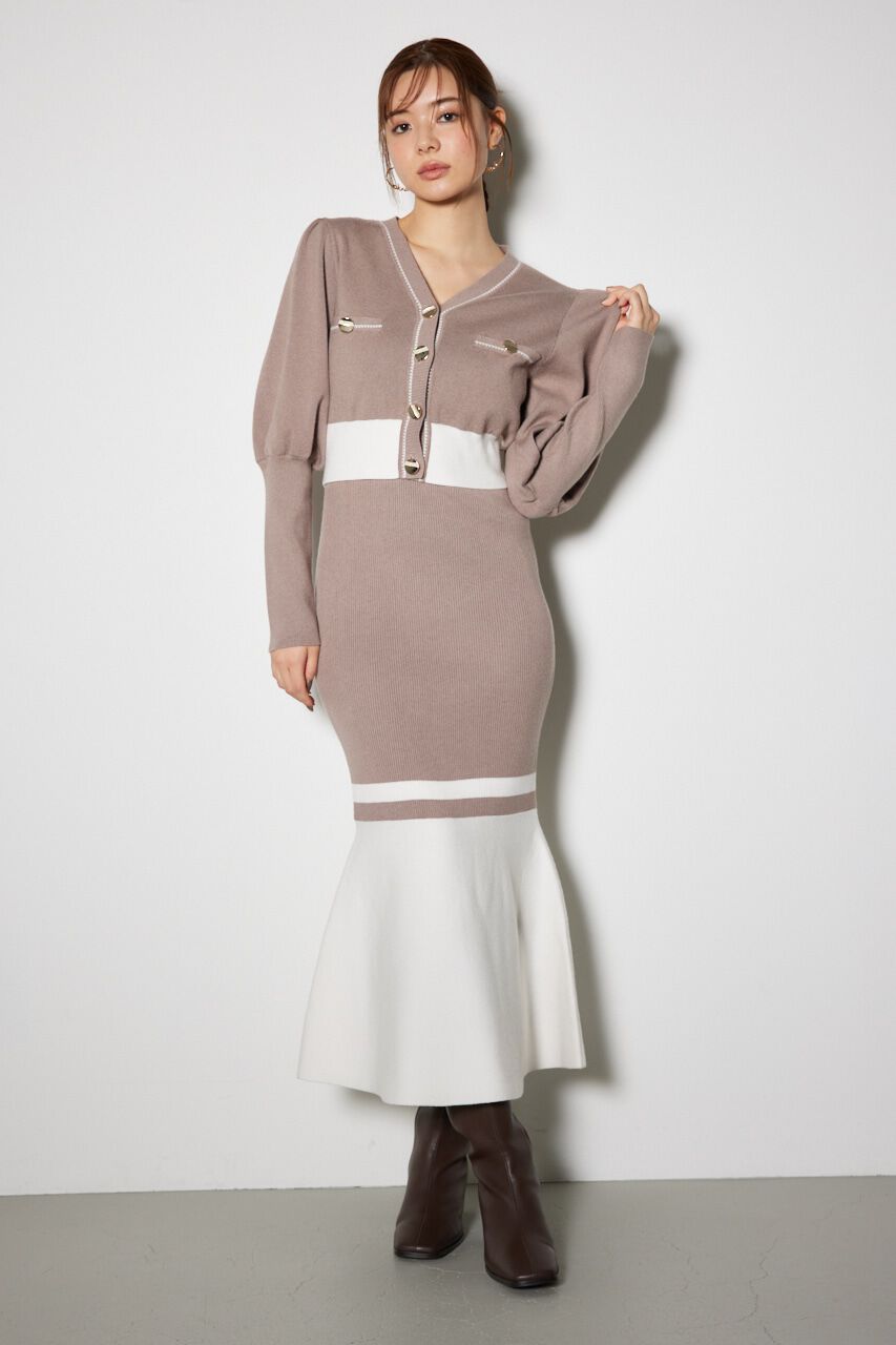 rienda「バイカラーカーデセットニットワンピース」|ワンピース|