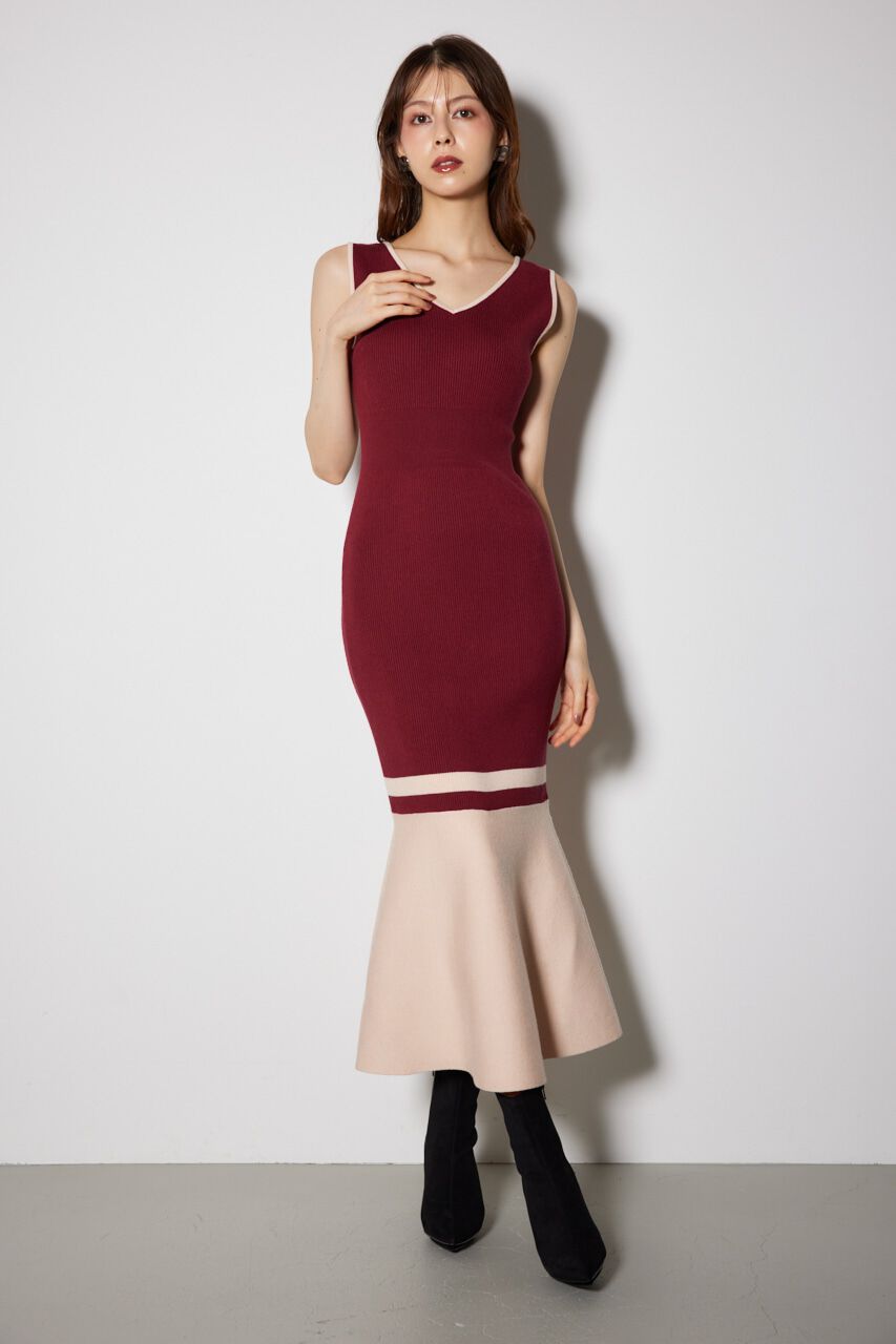 rienda「バイカラーカーデセットニットワンピース」|ワンピース|