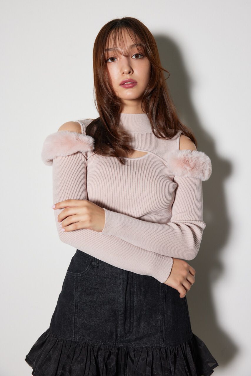 rienda「フェイクファーカッティングニットトップス」|ニット・セーター|