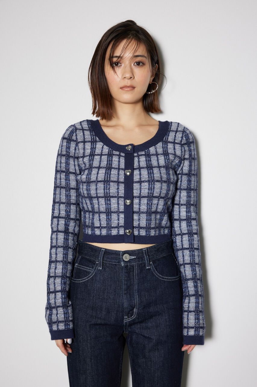 rienda「2WAYチェックニットカーディガン」|ニット・セーター|