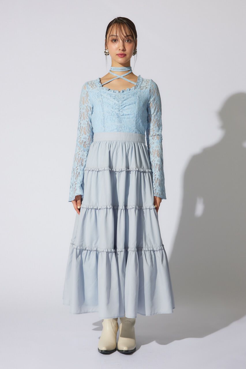 rienda「レーストップコンビフレアワンピース」|ワンピース|