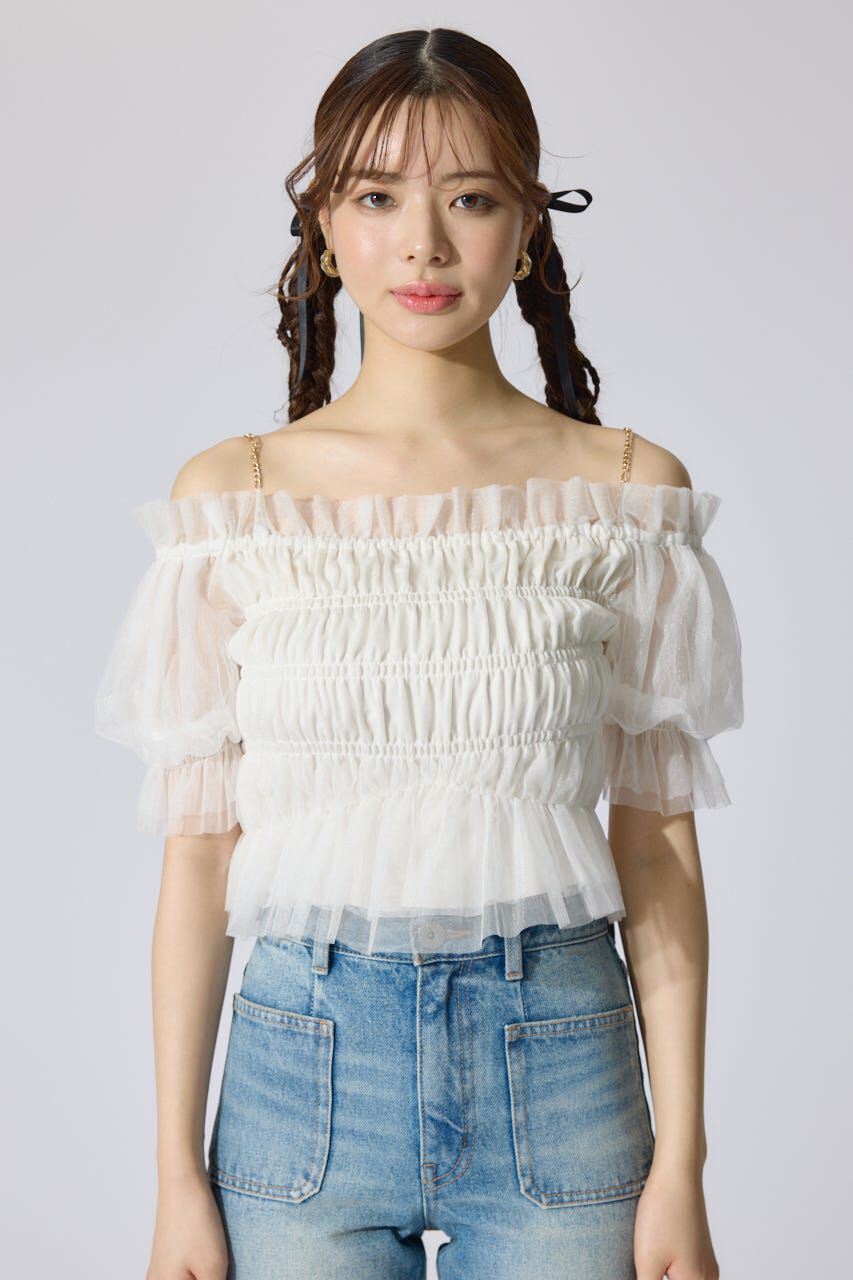 rienda「シアーオフショルショートスリーブブラウス」|シャツ・ブラウス|