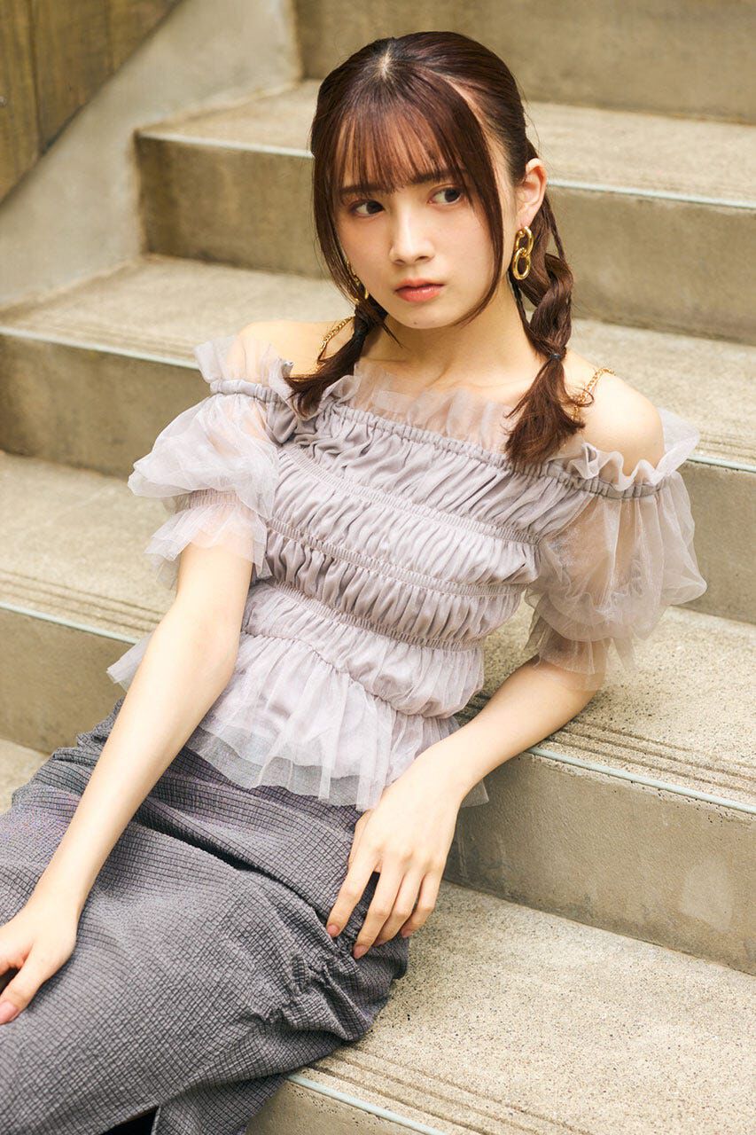 rienda「シアーオフショルショートスリーブブラウス」|シャツ・ブラウス|GRY