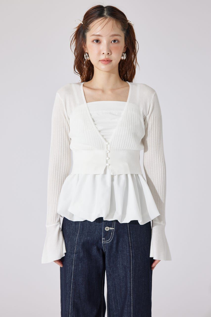 rienda「クロップドフレアスリーブシアーニットカーディガン」|カーディガン|