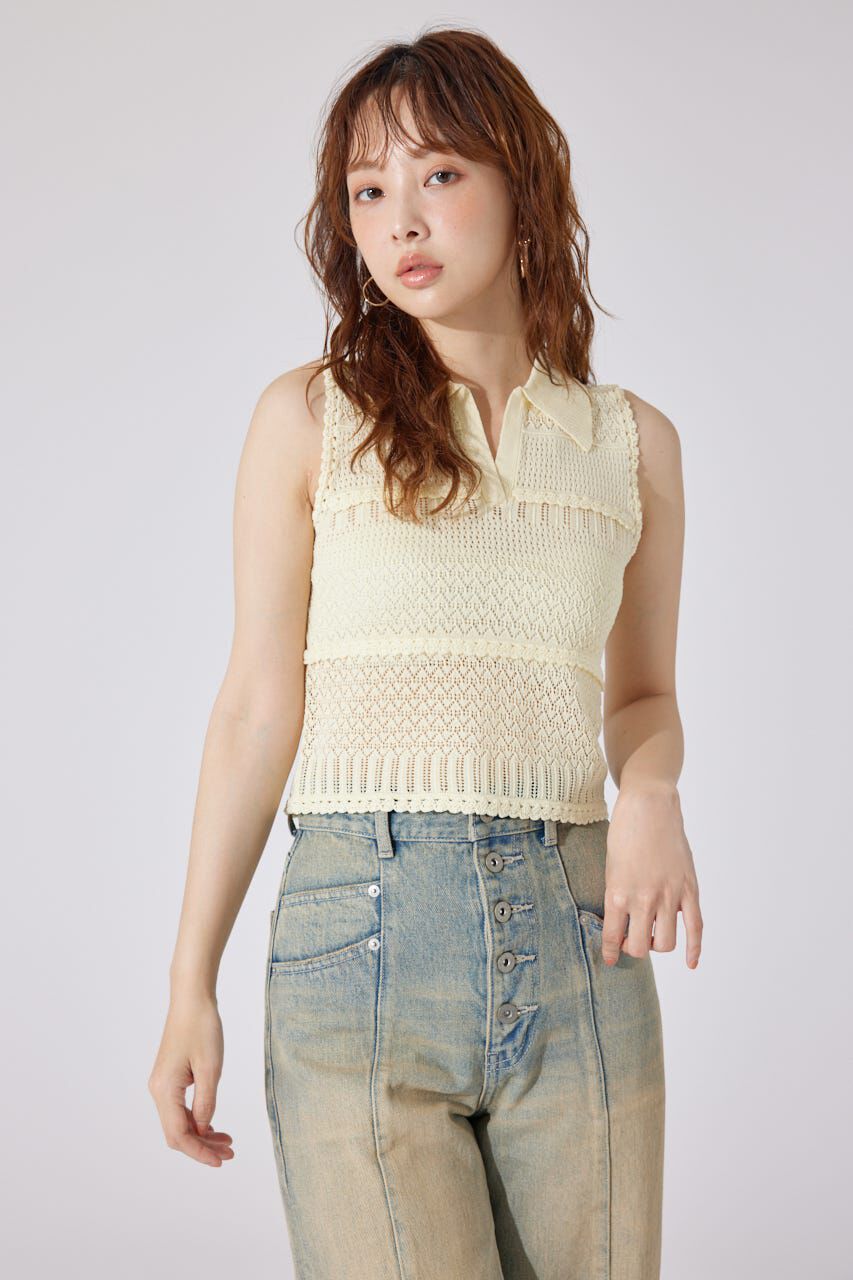 rienda「スキッパークロシェニットトップス」|シャツ・ブラウス|