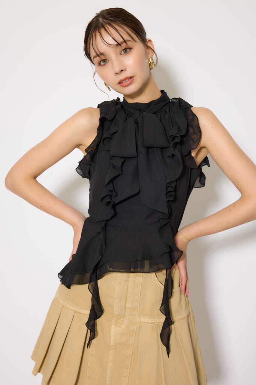 rienda「ボウタイフリルペプラムブラウス」|シャツ・ブラウス|