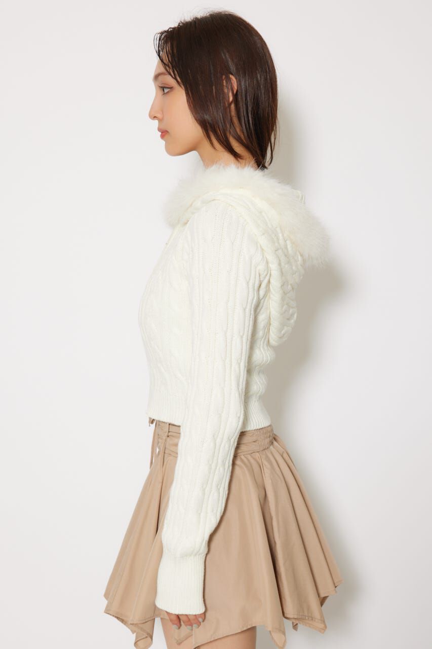 rienda「フードフェイクファーケーブルニットカーディガン」|カーディガン|