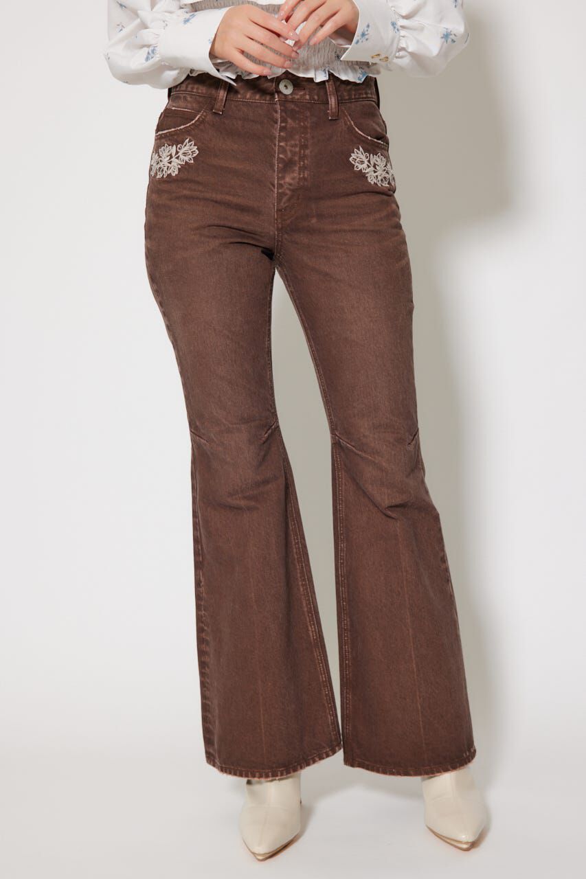 rienda「フラワー刺繍ブーツカットパンツ」|デニム|