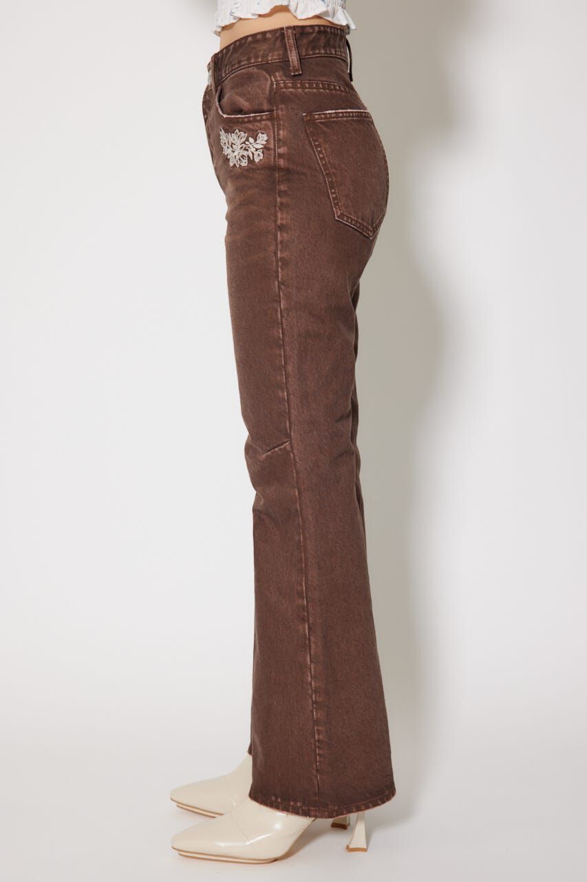 rienda「フラワー刺繍ブーツカットパンツ」|デニム|