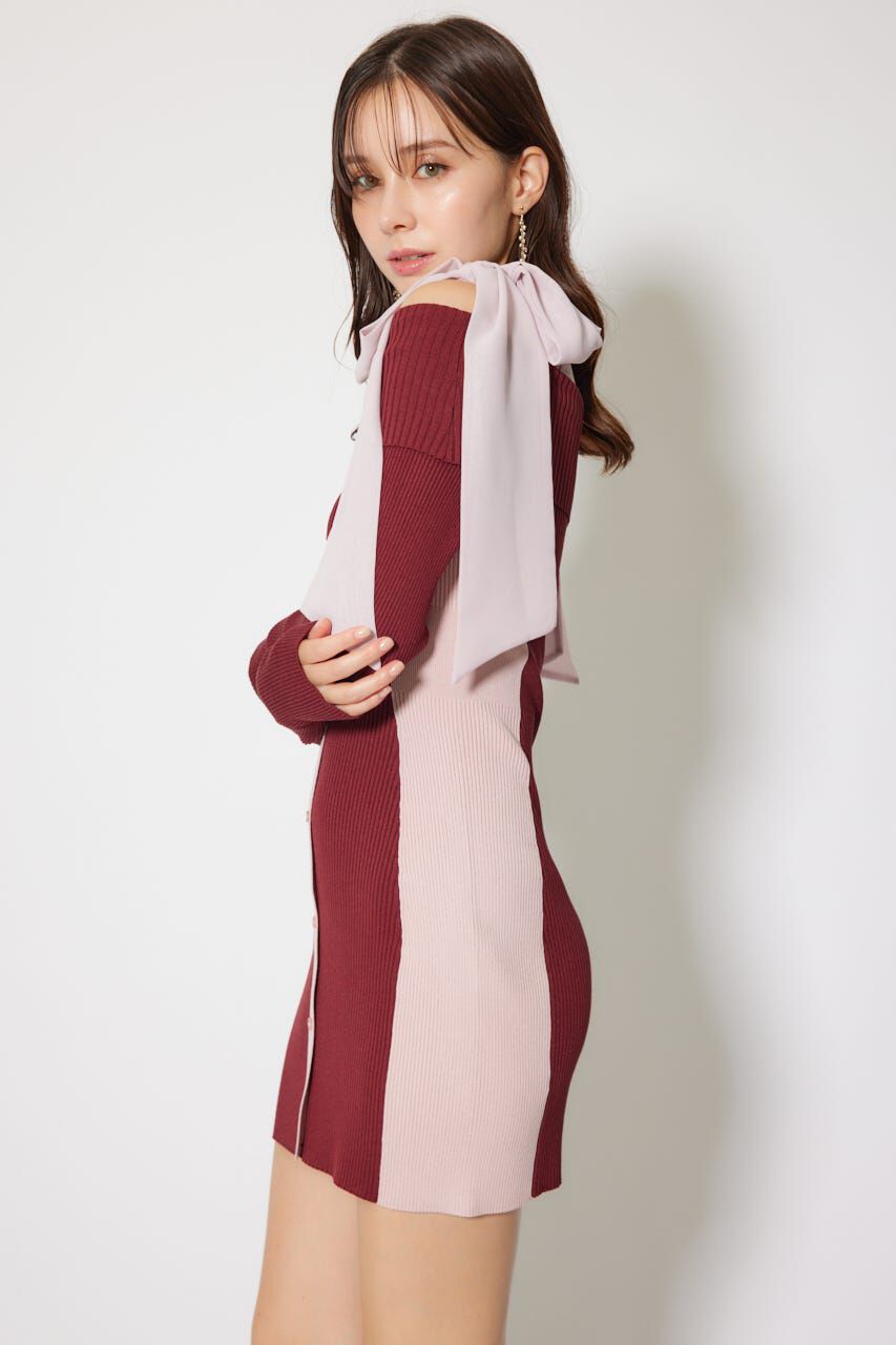 rienda「バイカラーオフショルリボンニットミニワンピース」|ワンピース|