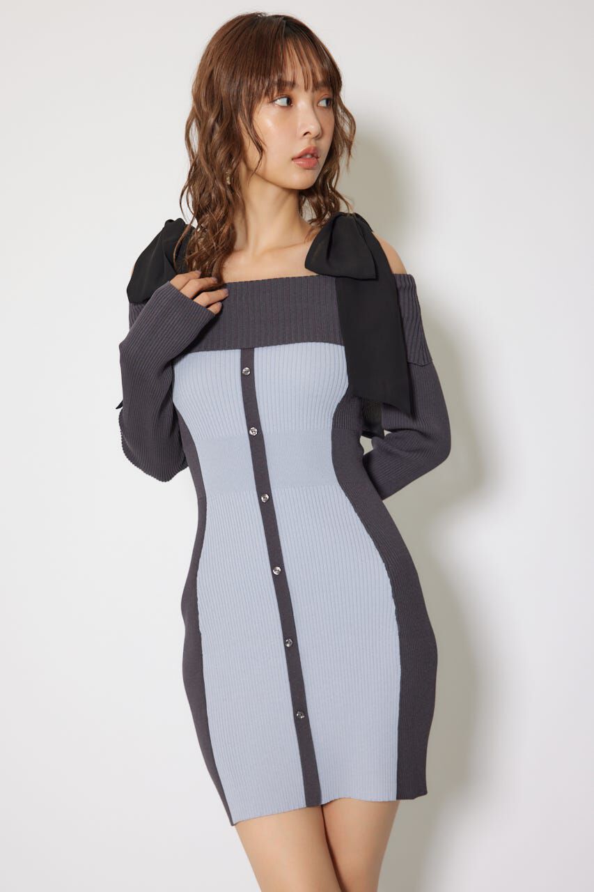 rienda「バイカラーオフショルリボンニットミニワンピース」|ワンピース|