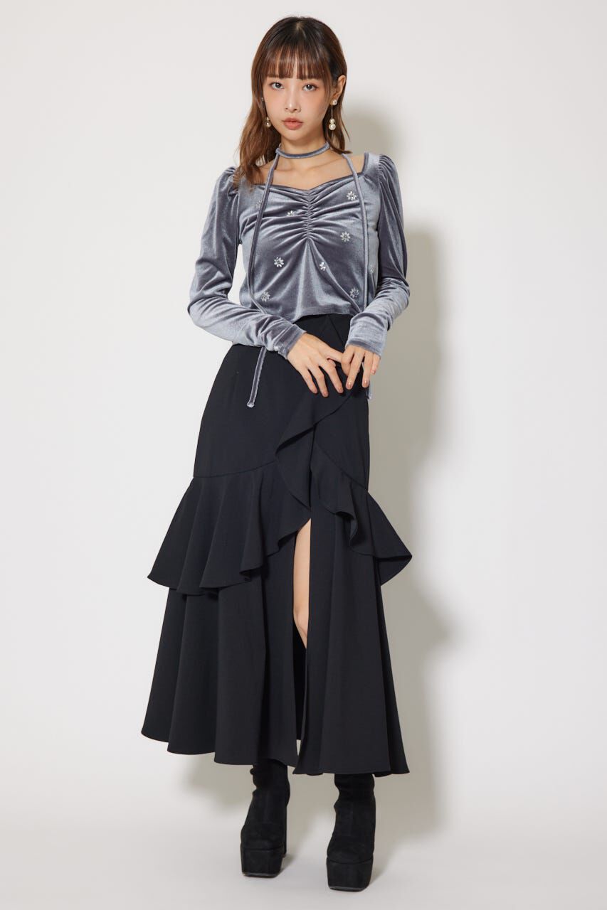 rienda「チョーカーセットフラワービジューベロアトップス」|Tシャツ・カットソー|