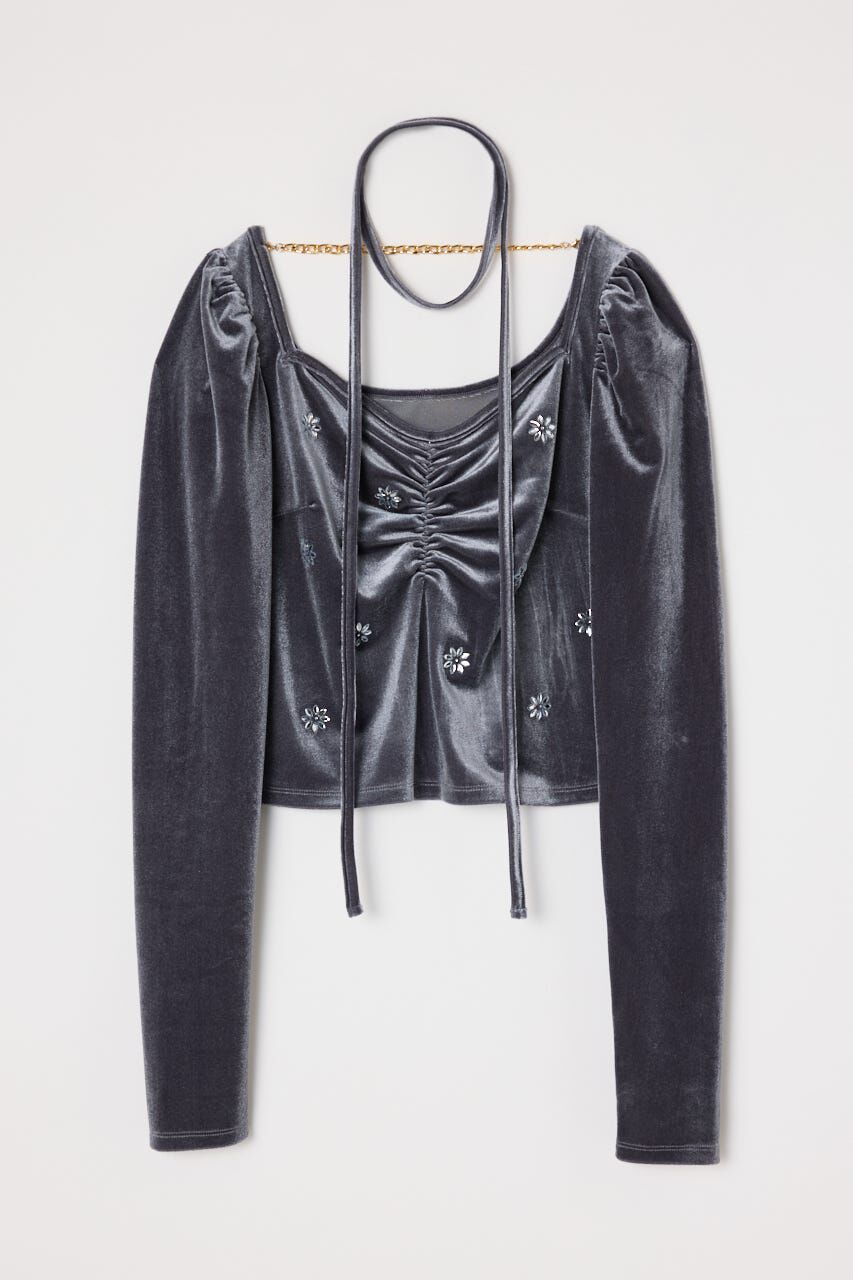 rienda「チョーカーセットフラワービジューベロアトップス」|Tシャツ・カットソー|