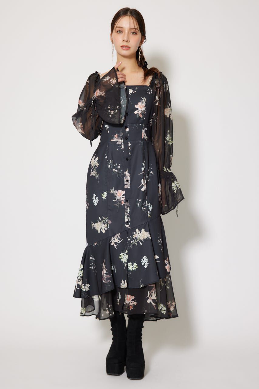 rienda「ビスチェパターンアシンンメトリーマーメイドワンピース」|ワンピース|BLK