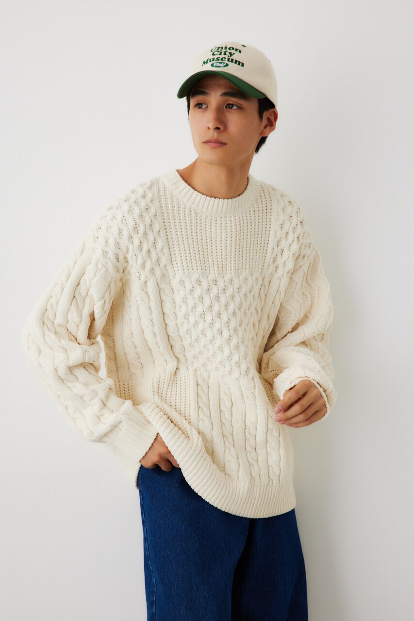 RODEO CROWNS「メンズモールケーブルニットトップス」|ニット・セーター|