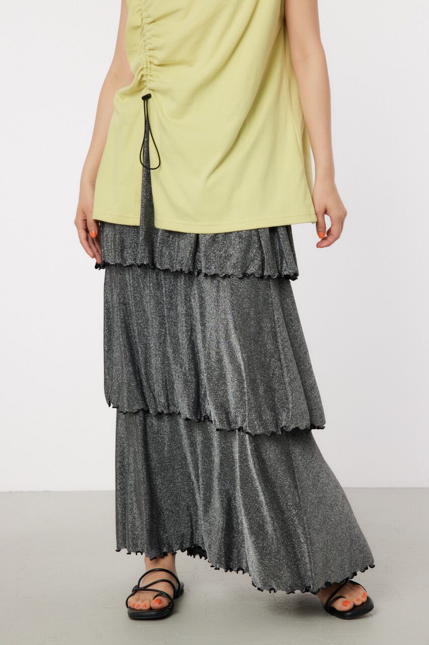 RODEO CROWNS「ラメカットティアードスカート」|スカート|BLK