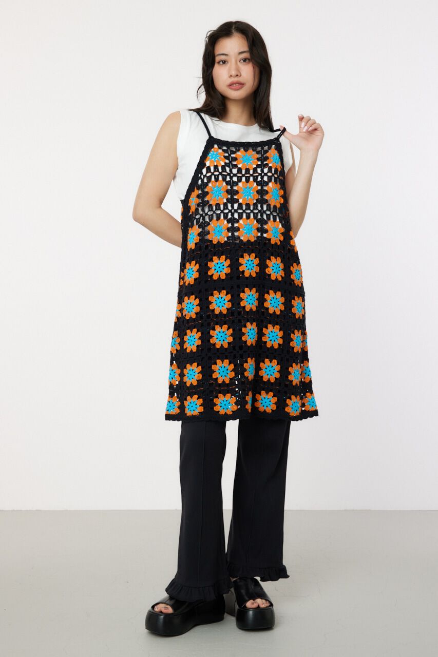 RODEO CROWNS「FLOWERクロシェキャミミニワンピース」|ワンピース|柄BLK5